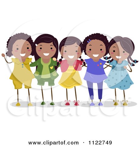 Cartoon Of A Group Of Happy Black Girls - Royalty Free Vector Clipart by BNP Design Studio