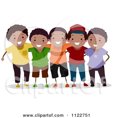 Cartoon Of A Group Of Happy Black Boys - Royalty Free Vector Clipart by BNP Design Studio