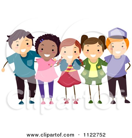 Cartoon Of A Group Of Happy Diverse Boys And Girls - Royalty Free Vector Clipart by BNP Design Studio