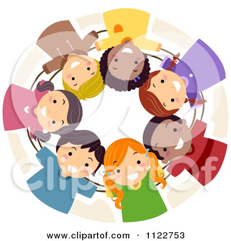 Cartoon Of A Diverse Huddled Team Of Children - Royalty Free Vector Clipart by BNP Design Studio