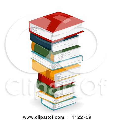 Cartoon Of A Tall Stack Of Literature Books - Royalty Free Vector Clipart by BNP Design Studio