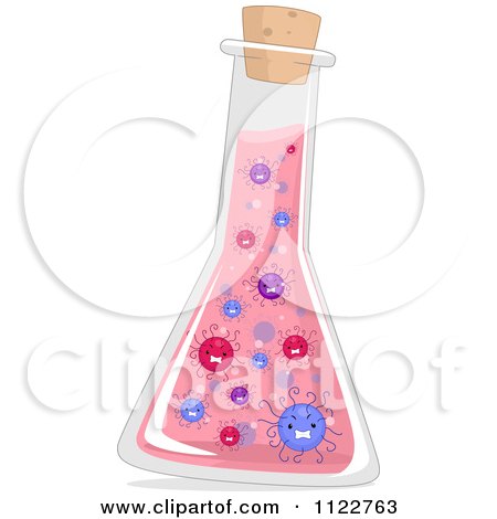 Cartoon Of Viruses In A Bottle Flask 1 - Royalty Free Vector Clipart by BNP Design Studio