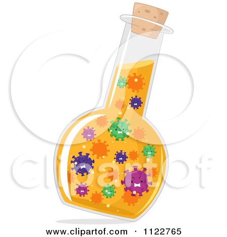 Cartoon Of Viruses In A Bottle Flask 2 - Royalty Free Vector Clipart by BNP Design Studio