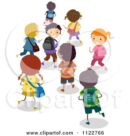 Cartoon Of Happy Diverse School Children Walking - Royalty Free Vector Clipart by BNP Design Studio