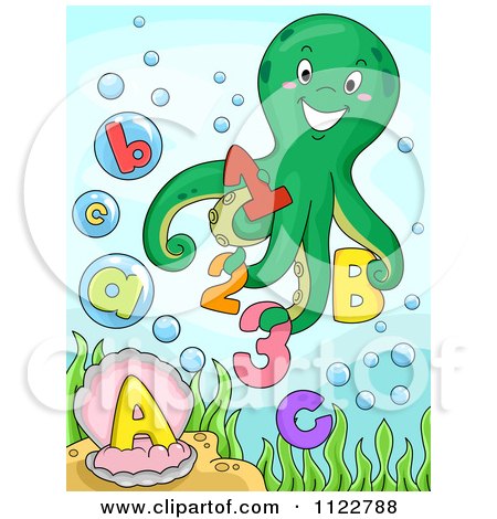 Cartoon Of A Happy Octopus With Letters And Numbers - Royalty Free Vector Clipart by BNP Design Studio
