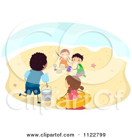Cartoon Of Diverse Kids Playing On A Beach - Royalty Free Vector Clipart by BNP Design Studio