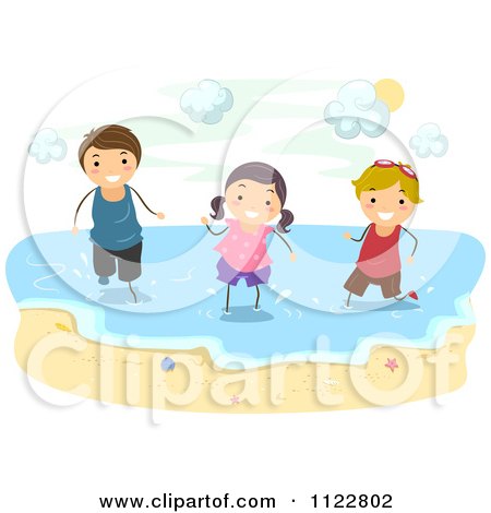 Cartoon Of Happy Children Playing In The Beach Surf - Royalty Free Vector Clipart by BNP Design Studio