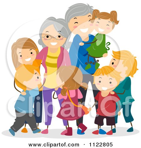 Cartoon Of Happy Grandparents And Kids - Royalty Free Vector Clipart by BNP Design Studio
