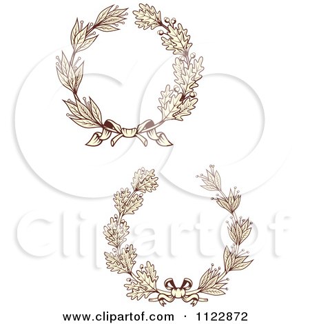 Clipart Of Vintage Sepia Oak And Laurel Wreaths - Royalty Free Vector Illustration by Vector Tradition SM