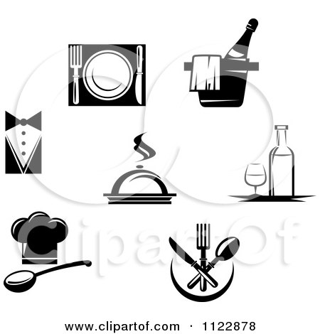 Clipart Of Black And White Restaurant Logos - Royalty Free Vector Illustration by Vector Tradition SM