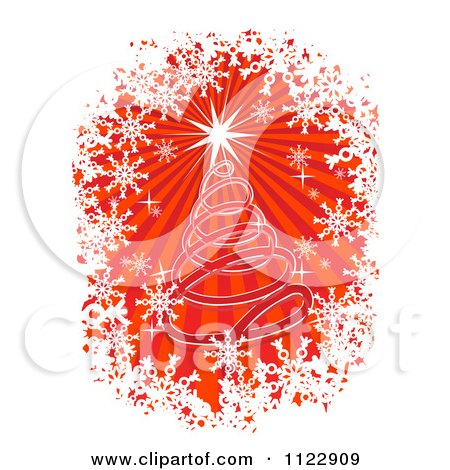 Clipart Of A Spiral Christmas Tree With A Shining Star And Snowflakes On Red - Royalty Free Vector Illustration by Vector Tradition SM
