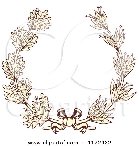 Clipart Of A Vintage Sepia Oak And Laurel Wreath 2 - Royalty Free Vector Illustration by Vector Tradition SM