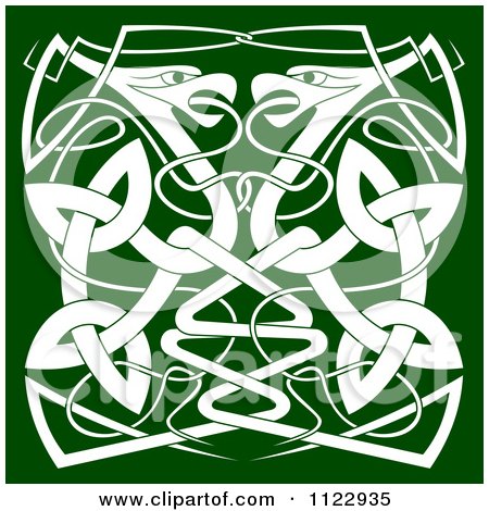 Clipart Of A Green And White Celtic Bird Knot - Royalty Free Vector Illustration by Vector Tradition SM