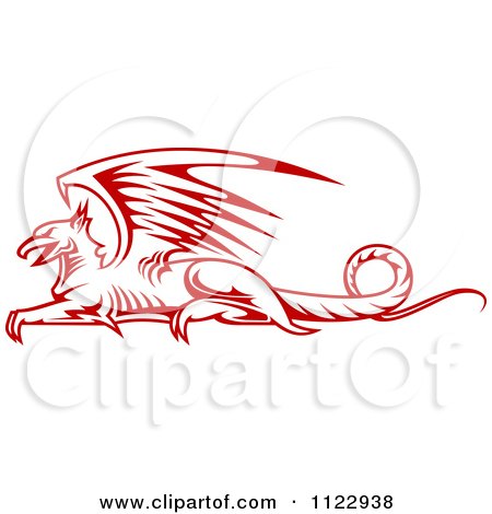 Clipart Of A Red Resting Griffin 2 - Royalty Free Vector Illustration by Vector Tradition SM