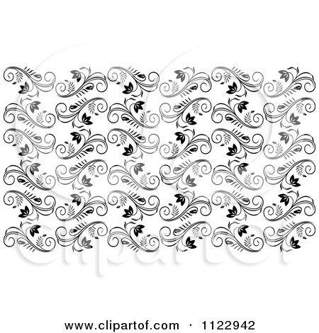 Clipart Of A Seamless Black And White Floral Vine Background Pattern 7 - Royalty Free Vector Illustration by Vector Tradition SM
