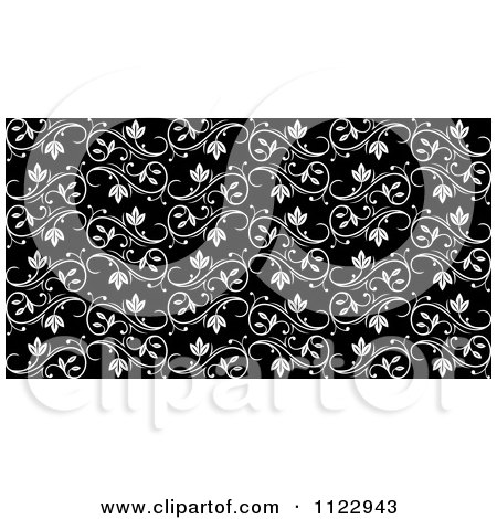 Clipart Of A Seamless Black And White Floral Vine Background Pattern 8 - Royalty Free Vector Illustration by Vector Tradition SM
