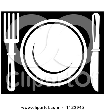 Clipart Of A Black And White Place Setting Restaurant Logo - Royalty Free Vector Illustration by Vector Tradition SM