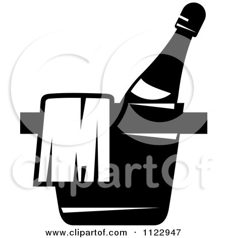 Clipart Of A Black And White Place Chilling Bottle Of Wine - Royalty Free Vector Illustration by Vector Tradition SM