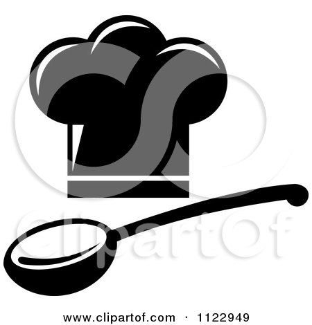 Clipart Of A Black And White Spoon And Chef Hat - Royalty Free Vector Illustration by Vector Tradition SM