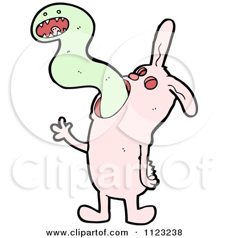 Fantasy Cartoon Of A Green Ghost In A Rabbit - Royalty Free Vector Clipart by lineartestpilot