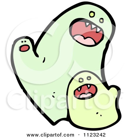 Fantasy Cartoon Of Yellow And Green Ghosts - Royalty Free Vector Clipart by lineartestpilot