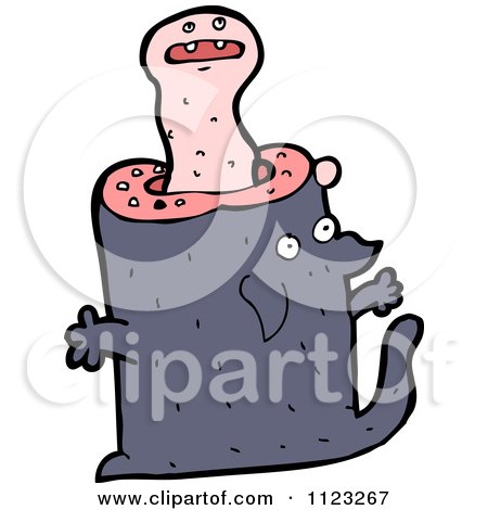 Fantasy Cartoon Of A Pink Ghost In A Dead Dog - Royalty Free Vector Clipart by lineartestpilot
