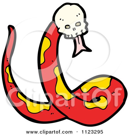 Fantasy Cartoon Of A Red Snake Skull - Royalty Free Vector Clipart by lineartestpilot