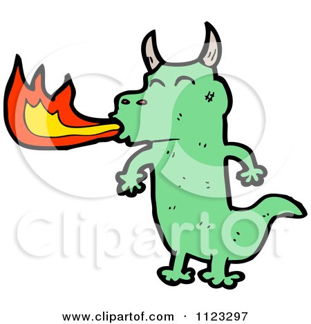 Fantasy Cartoon Of A Green Dragon 7 - Royalty Free Vector Clipart by lineartestpilot