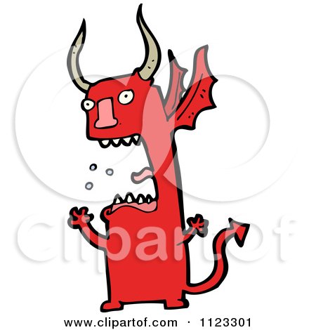 Fantasy Cartoon Of A Red Devil Dragon Monster 4 - Royalty Free Vector Clipart by lineartestpilot