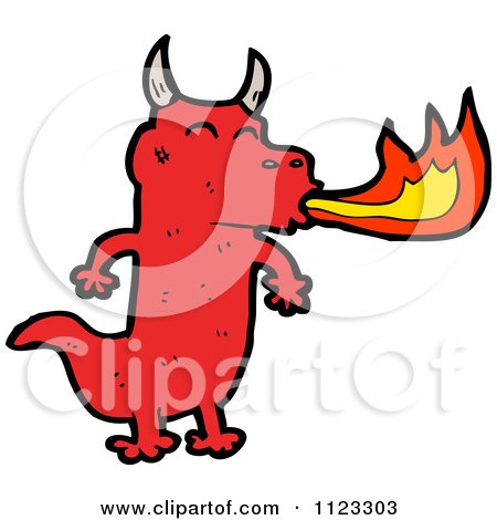 Fantasy Cartoon Of A Red Dragon 5 - Royalty Free Vector Clipart by lineartestpilot