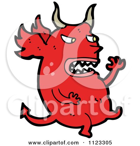Fantasy Cartoon Of A Red Devil Dragon Monster 3 - Royalty Free Vector Clipart by lineartestpilot