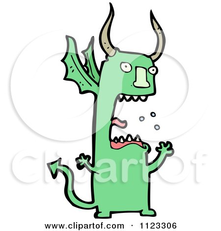 Fantasy Cartoon Of A Green Devil Dragon Monster 2 - Royalty Free Vector Clipart by lineartestpilot