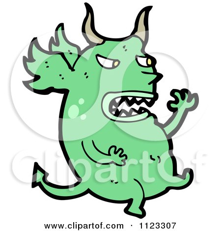Fantasy Cartoon Of A Green Devil Dragon Monster 1 - Royalty Free Vector Clipart by lineartestpilot