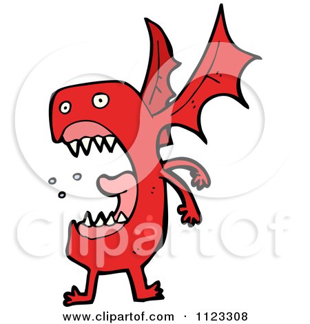 Fantasy Cartoon Of A Red Dragon Monster Or Alien - Royalty Free Vector Clipart by lineartestpilot