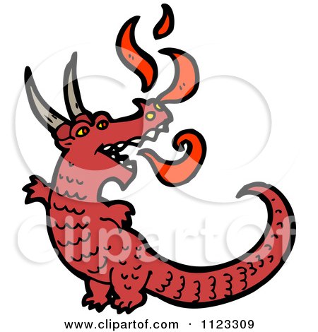Fantasy Cartoon Of A Red Dragon 3 - Royalty Free Vector Clipart by lineartestpilot