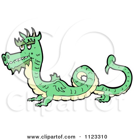 Fantasy Cartoon Of A Green Dragon 4 - Royalty Free Vector Clipart by lineartestpilot