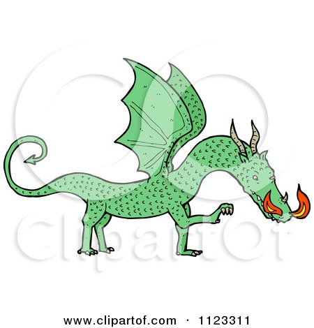 Fantasy Cartoon Of A Green Dragon 3 - Royalty Free Vector Clipart by lineartestpilot