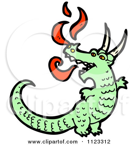 Fantasy Cartoon Of A Green Dragon 1 - Royalty Free Vector Clipart by lineartestpilot