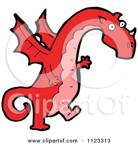 Fantasy Cartoon Of A Red Dragon 6 - Royalty Free Vector Clipart by lineartestpilot