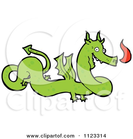 Fantasy Cartoon Of A Green Dragon 5 - Royalty Free Vector Clipart by lineartestpilot