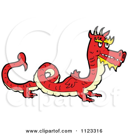 Fantasy Cartoon Of A Red Dragon 4 - Royalty Free Vector Clipart by lineartestpilot