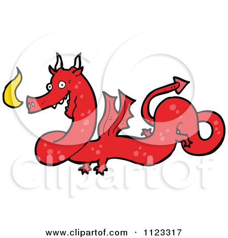 Fantasy Cartoon Of A Red Devil Dragon Monster 1 - Royalty Free Vector Clipart by lineartestpilot