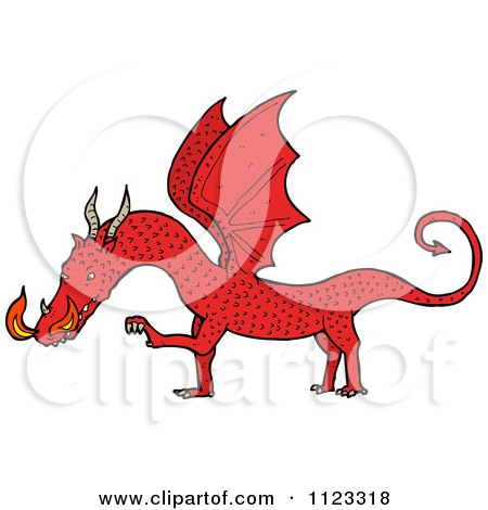 Fantasy Cartoon Of A Red Dragon 1 - Royalty Free Vector Clipart by lineartestpilot