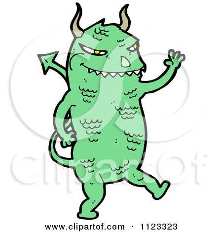 Fantasy Cartoon Of A Green Devil Monster 17 - Royalty Free Vector Clipart by lineartestpilot