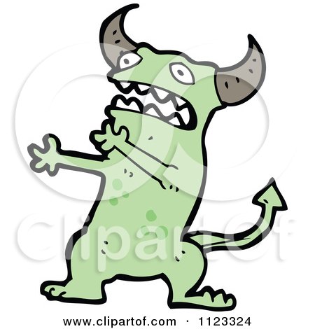 Fantasy Cartoon Of A Green Devil Monster 16 - Royalty Free Vector Clipart by lineartestpilot