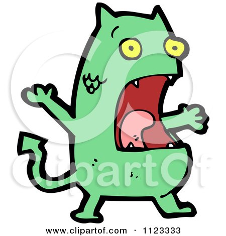Fantasy Cartoon Of A Green Devil Monster 8 - Royalty Free Vector Clipart by lineartestpilot