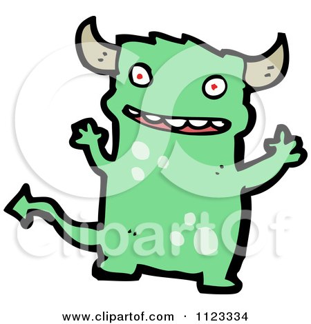 Fantasy Cartoon Of A Green Devil Monster 9 - Royalty Free Vector Clipart by lineartestpilot