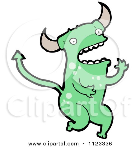 Fantasy Cartoon Of A Green Devil Monster 11 - Royalty Free Vector Clipart by lineartestpilot
