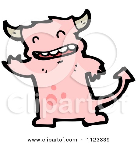 Fantasy Cartoon Of A Pink Devil Monster 1 - Royalty Free Vector Clipart by lineartestpilot