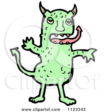 Fantasy Cartoon Of A Green Devil Monster 3 - Royalty Free Vector Clipart by lineartestpilot